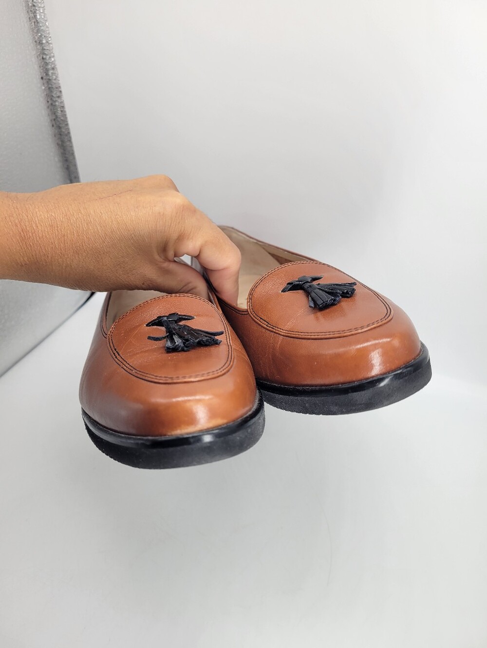 Salvatore Ferragamo Womens Loafers Cognac Brown Leather Tassel Flats Shoes 5.5 B - Picture 4 of 10